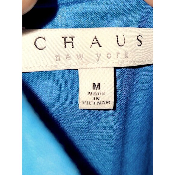 Chaus Sport Women's Sz M Turquoise Linen Blend Long sleeve Roll button-up shirt - Picture 2 of 6